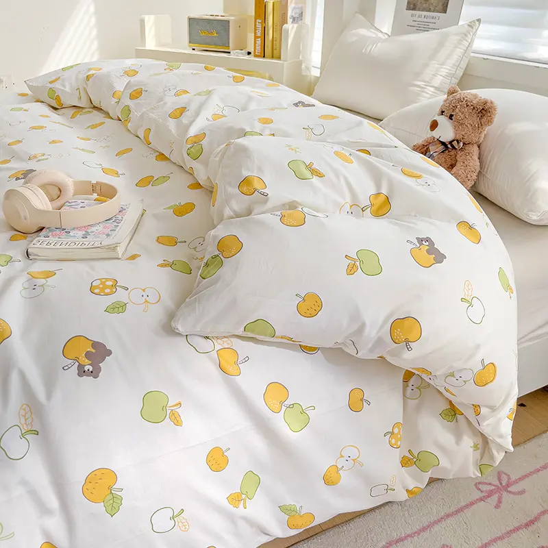 Adorable Minimalist 100% Cotton Duvet Cover Set with Pillowcases - Single or Double Bed Sizes, Add Touch of Cuteness to Bedroom