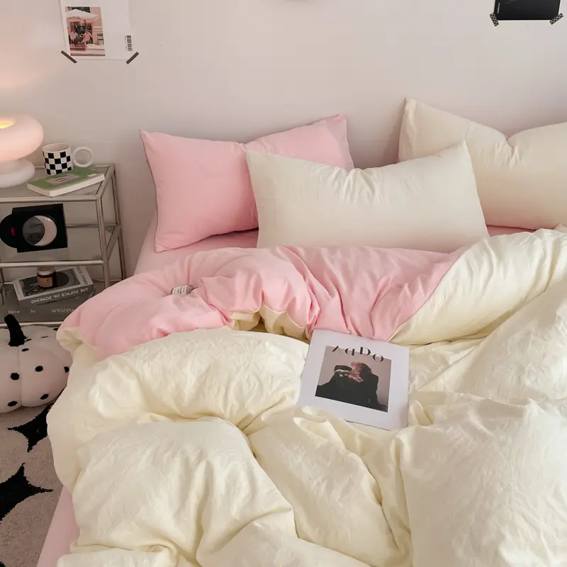 Super Cute Solid Color Bedding Set 3-Piece , 1 Duvet Cover 2 Pillowcases, Contrasting Color Design, Machine Washable,Colorfast