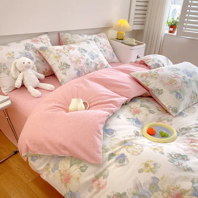 Luxury 100% Cotton Floral Duvet Cover Set 3-Piece (1 Duvet Cover + 2 Pillowcases) - Wrinkle-Free, Hotel Quality Bedding Set