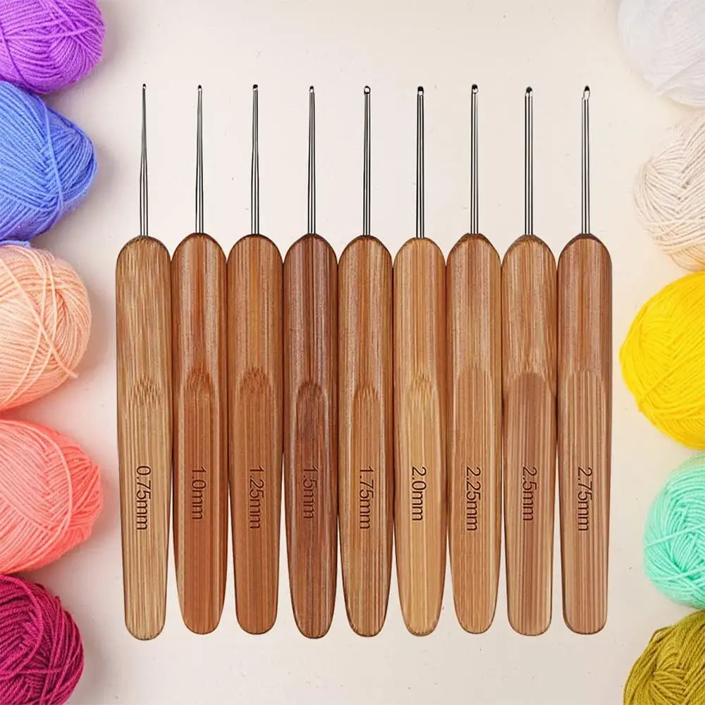 Handicraft Bamboo Wooden Crochet Hooks Small Size Long Bamboo Handle Crochet Yarn Weave Tool Hand Weave Tool