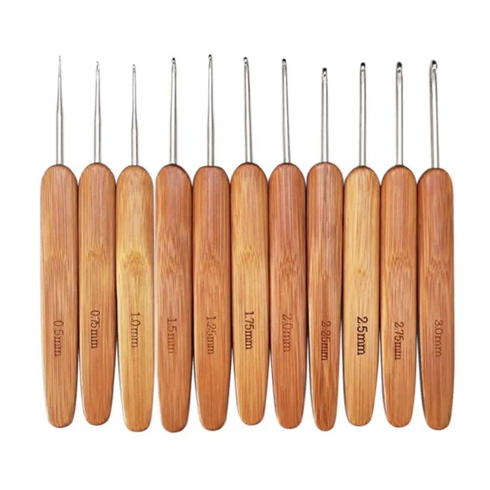 Handicraft Bamboo Wooden Crochet Hooks Small Size Long Bamboo Handle Crochet Yarn Weave Tool Hand Weave Tool