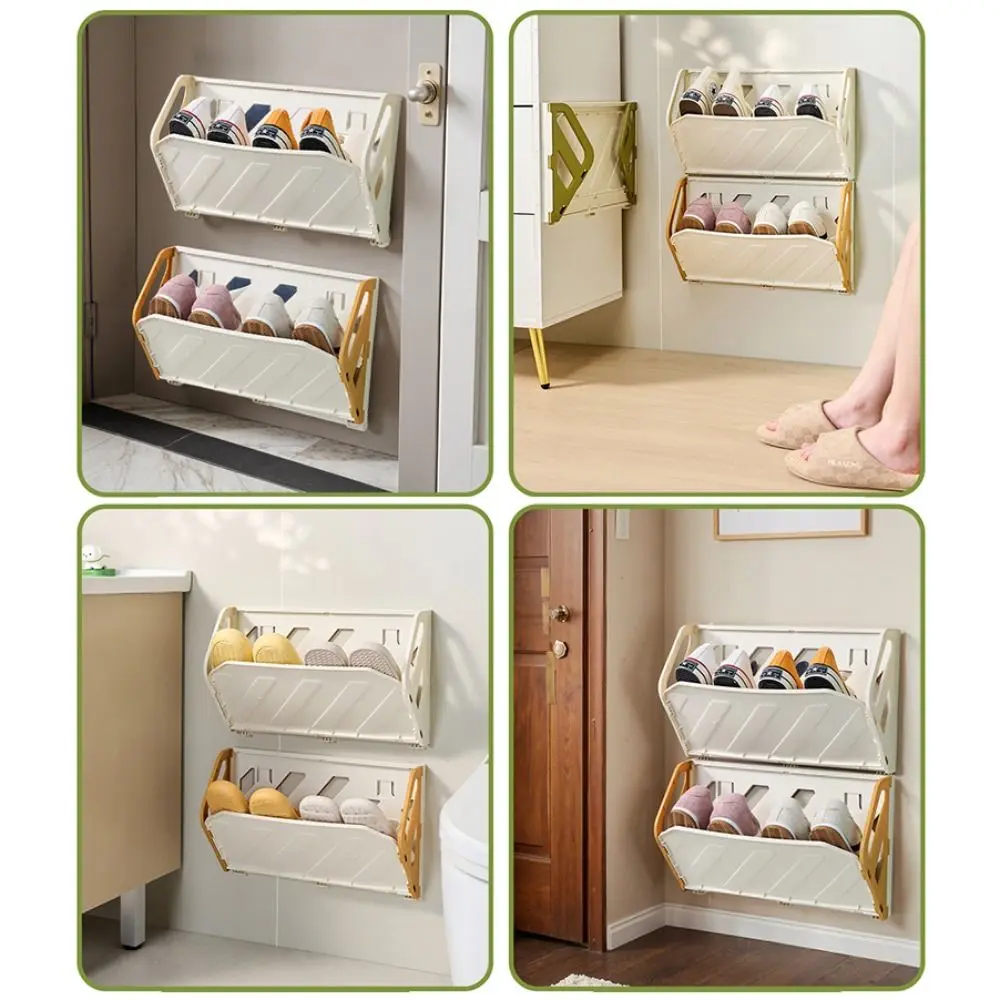 Simple Foldable Wall Mounted Slipper Rack Multifunctional Punch Free Home Entrance Storage Durable Space-saving Shoe Shelves