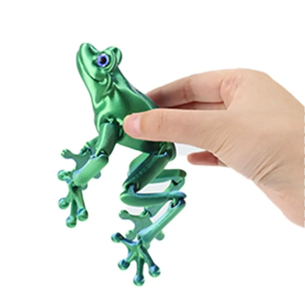 Cute PLA 3D Printed Frog Model Solid Color Movable Mini Frog Doll Multi-jointed Frog Action Figure Desktop Decoration