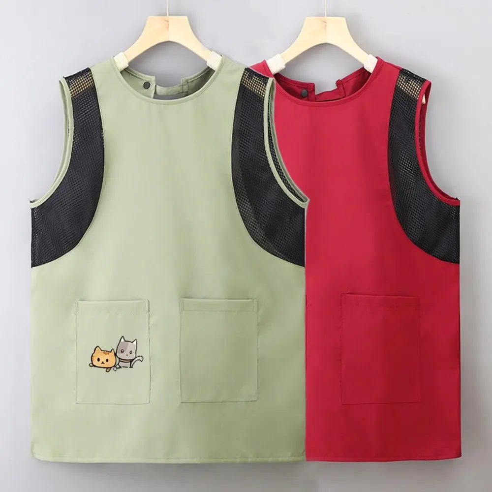 Trendy Waterproof Apron Anti Dirty Large Pockets Kitchen Aprons Breathable Cartoon Coffee House Uniform for Baking