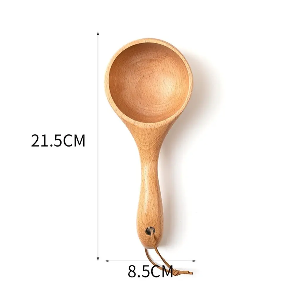 Serviceable Wood Long Handled Household Spoon Natural Color Small Solid Wooden Spoon Solid Wood Bailer Cooking