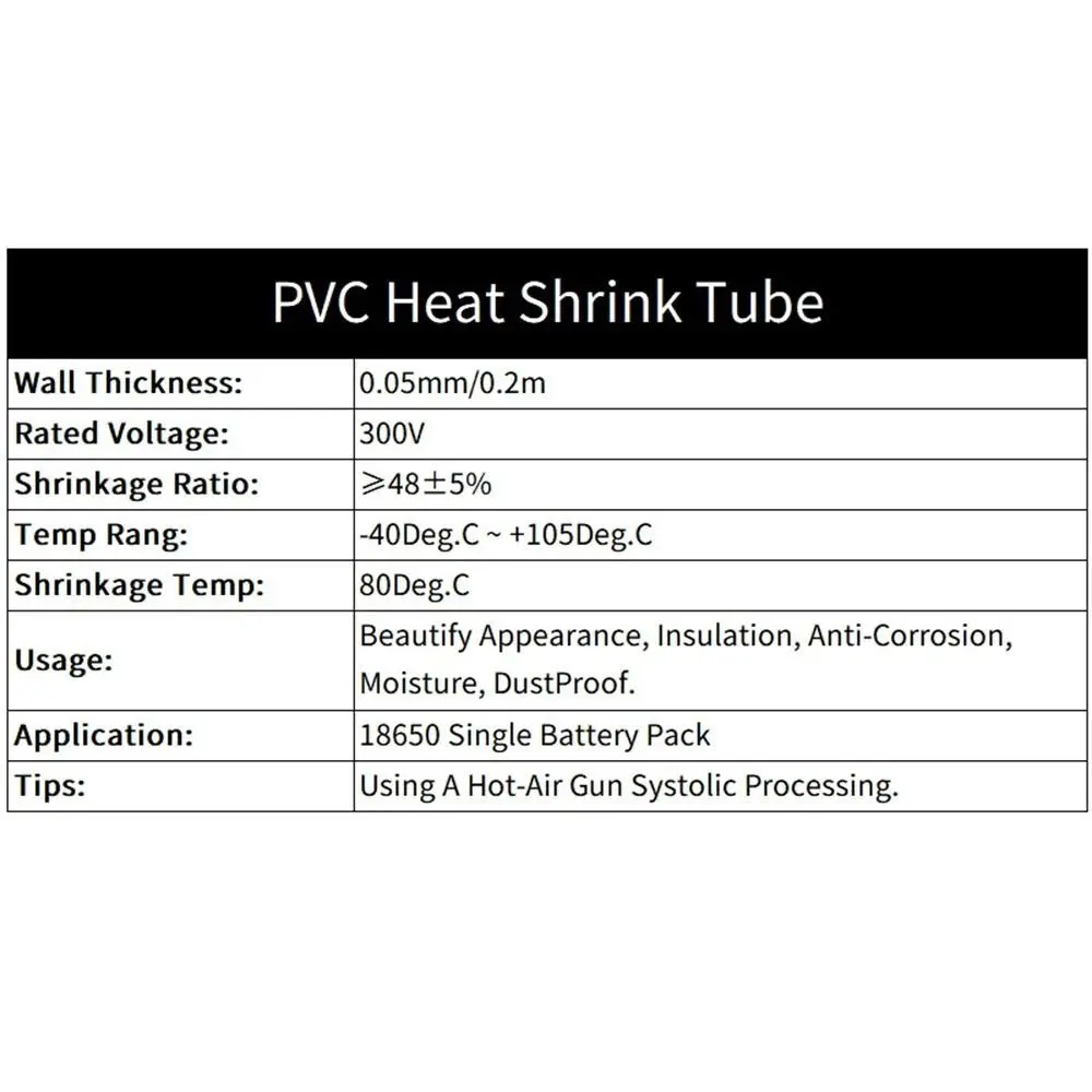 1Meter/Pack Durable Li-ion Wrap Heat Shrink Tube PVC 18650 Battery Pack Shrinkable Film Multi Sizes 70-200mm Width Tape Sleeves