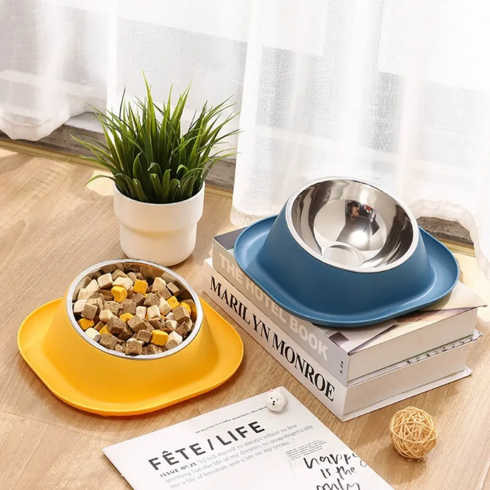 Large Capacity Stainless Steel Dog Bowl Heavy Duty Easy Clean Cat Bowl Rust-Proof Slanted Mouth Design Pet Bowl Pet Feeding