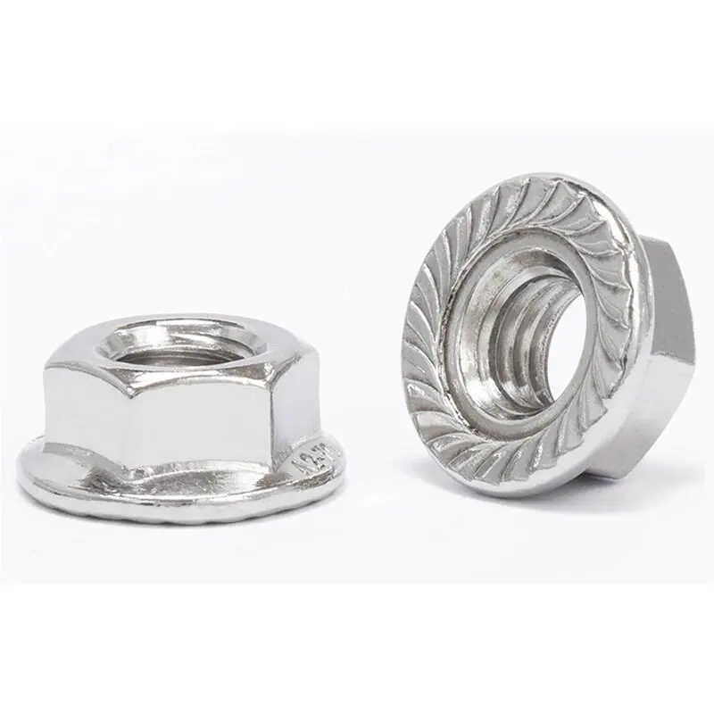304 Stainless Steel Fine Tooth Reverse Flange Nut M3-M16 Hexagonal Anti-slip Padded Screw Cap Anti-loosening Nut