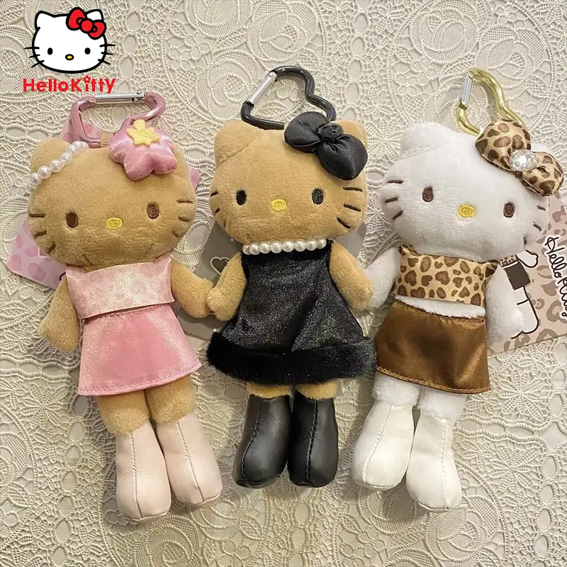 Kawaii Sanrio Long Legs Hello Kitty Leopard Print Cute Keychain Cute Cartoon Doll Toy Backpack Pendant Kids Birthday Gifts Girls