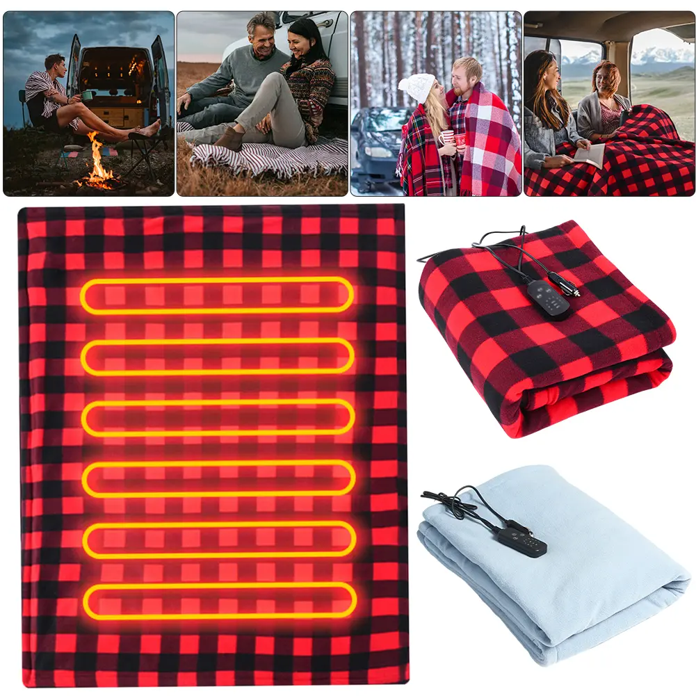 Car Electric Heated Blanket Electric Pad Heater Fast Heating 12V Soft Heating Mat 9 Adjustable Temperature for Car Camping