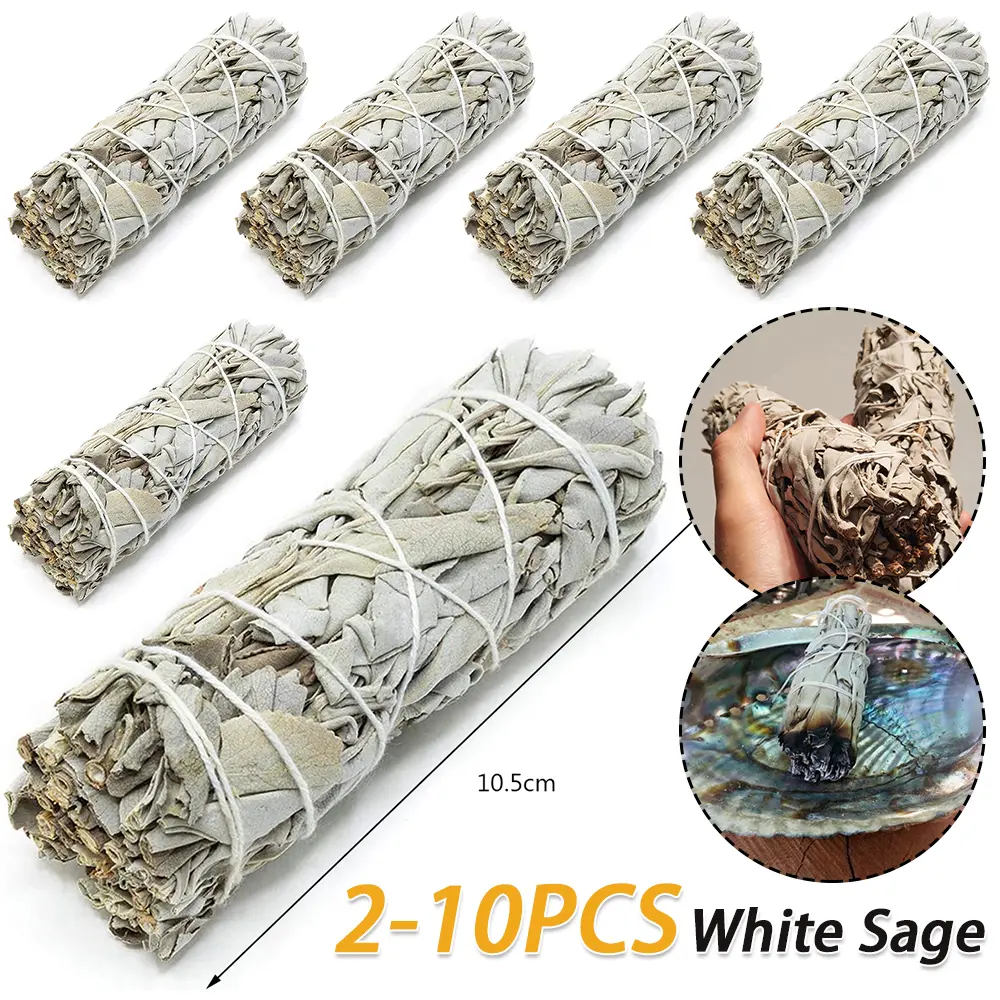 2-10PCS Incense White Sage Bundle Smudge Sticks Purification Pure Leaf Purification Home Cleansing Portable Burning Aromatherapy