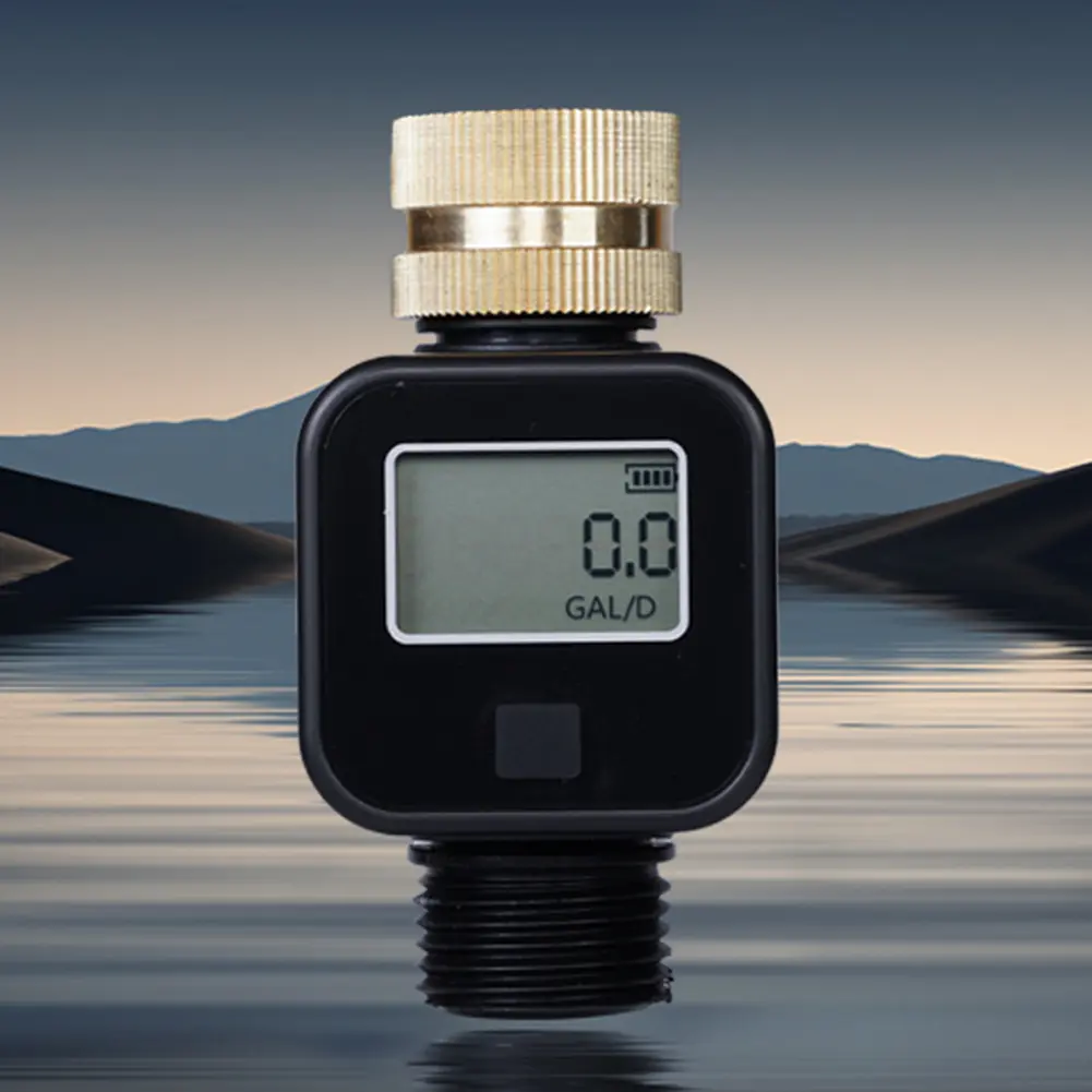 Digital Water Flow Meter with Brass Inlet Heavy Duty Water Flow Meter IPX6 Waterproof for Garden Hose Watering Lawn Sprinkler