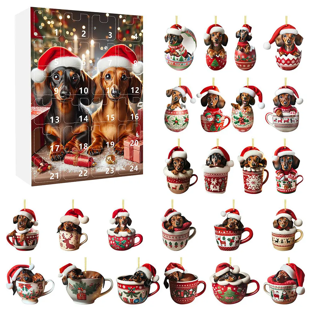 Dachshunds Christmas Advent Calendar 2024 With Dachshunds Figure Ornaments Christmas Countdown Calendar Xmas Gifts for Dog Lover