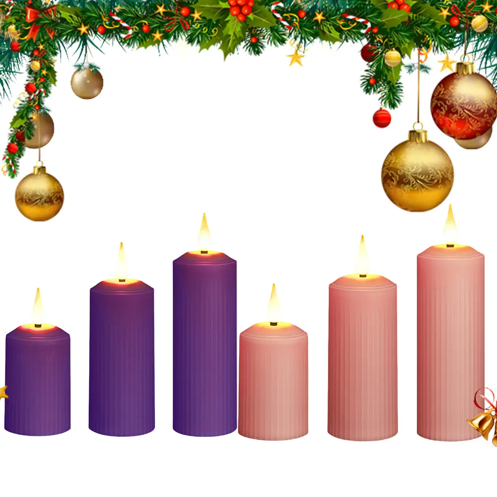 3Pcs Flickering Electric Pillar Candles with Remote Control USB Rechargeable Pink Flameless Candle Flickering LED Pillar Candles