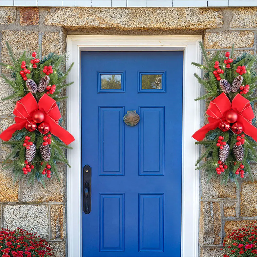 2 Pcs Hanging Christmas Teardrop Swag 18Inch Xmas Stair Swag Plastic Christmas Stair Garland for Stair Front Door Decoration