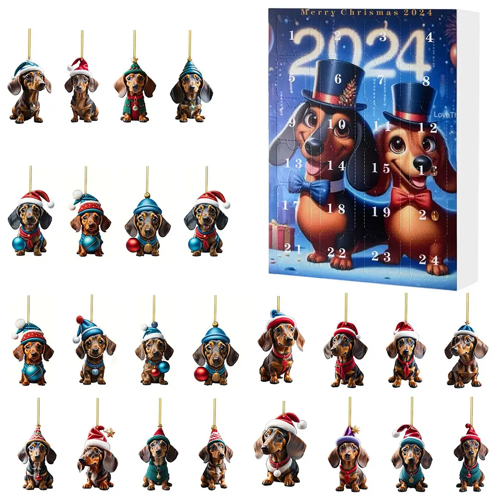 2024 24 Day Christmas Advent Calendar Dachshunds Cute Christmas Countdown Calendar Collectible Funny Dog Set Gift for Him Her