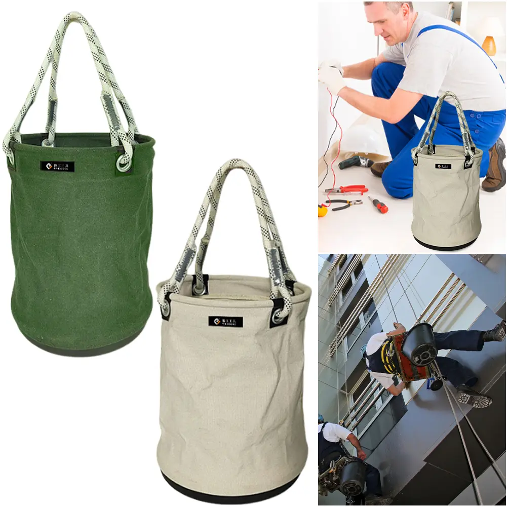 Canvas Tool Bucket Bag with Plastic Bottom Tool Storage Bucket All-Purpose Tool Bucket for Electrician for Garden Cleaning Tool