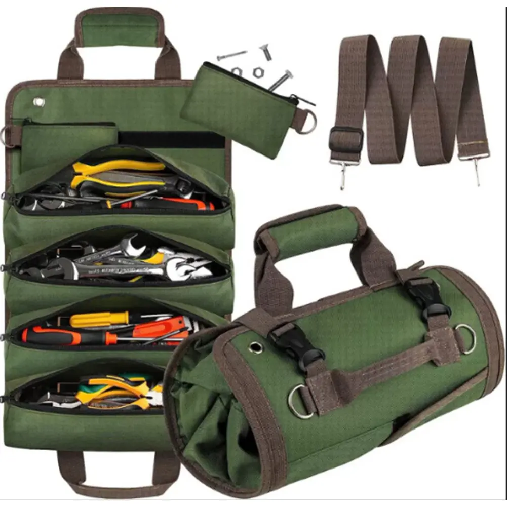 Roll Up Tool Bag Heavy Duty Tool Organizer Multi Pockets Portable Tool Roll Bag Oxford Cloth Tool Pouch for Handyman RV Owners