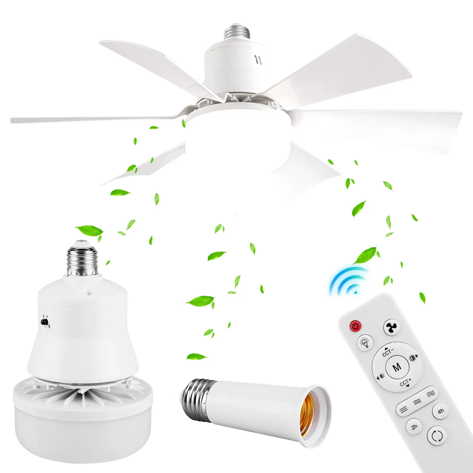 Socket Fan Light with Remote Ceiling Fan with Light 3 Speeds Dimmable with Extender & 6 Blades for Bedroom Kitchen Living Room