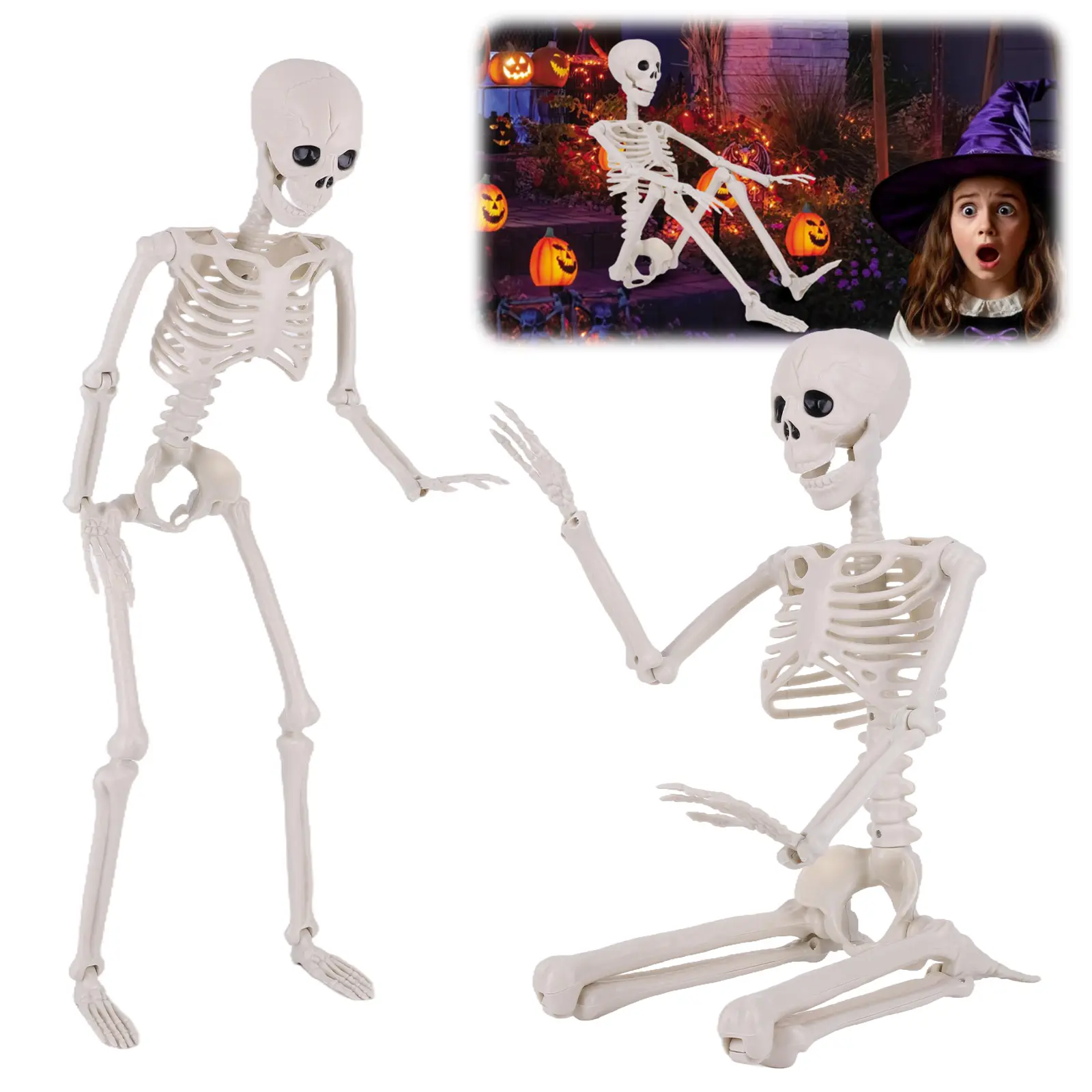 Halloween 90CM Poseable Skeleton Wear Resist Realistic Human Shape Skull Herror Decoration Skull for Home Evil Party Decoration