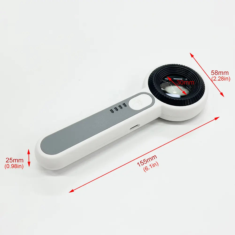 60X Handheld Magnifier Rechargeable Illuminated Magnifying Glass Wear Resist Lighting Book Magnifier for Seniors Reading Repair