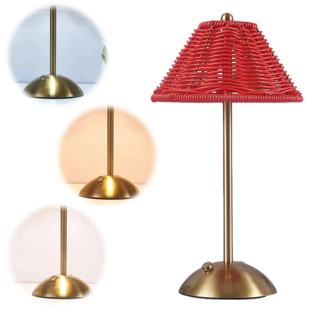 Cordless LED Table Lamp 3 Color Stepless Dimmable Touch Control Rattan Table Lamps Touch Ambient Light for Dining Patio Bathroom