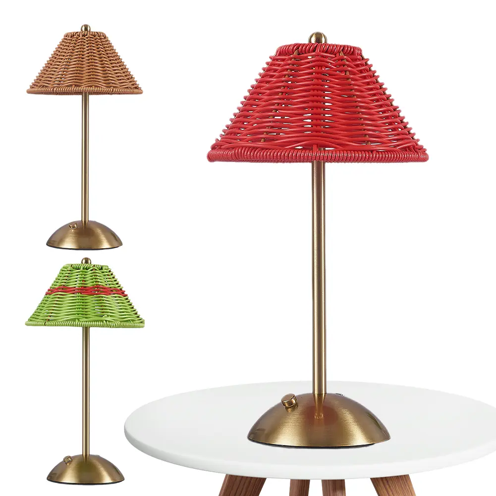 Cordless LED Table Lamp 3 Color Stepless Dimmable Touch Control Rattan Table Lamps Touch Ambient Light for Dining Patio Bathroom
