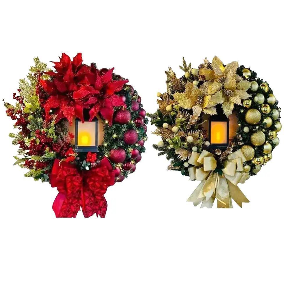 Christmas Wreath With Lamp Artificial Hanging Ornaments Front Door Wall Decorations Christmas Door Wreath for Front Door