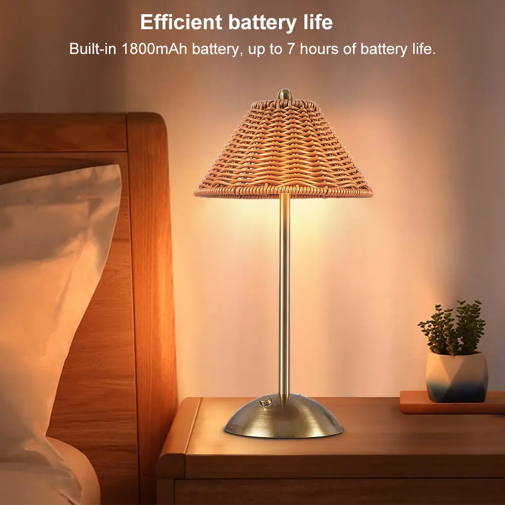 Cordless LED Table Lamp 3 Color Stepless Dimmable Touch Control Rattan Table Lamps Touch Ambient Light for Dining Patio Bathroom