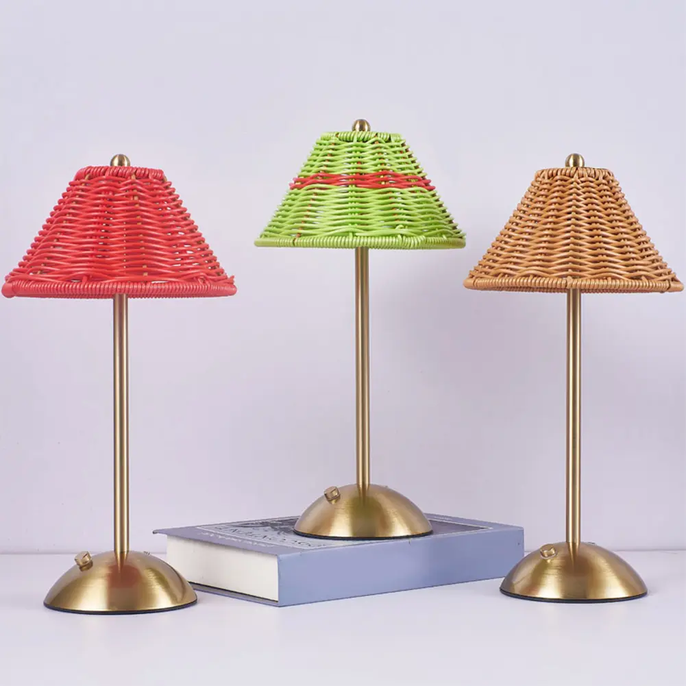 Cordless LED Table Lamp 3 Color Stepless Dimmable Touch Control Rattan Table Lamps Touch Ambient Light for Dining Patio Bathroom
