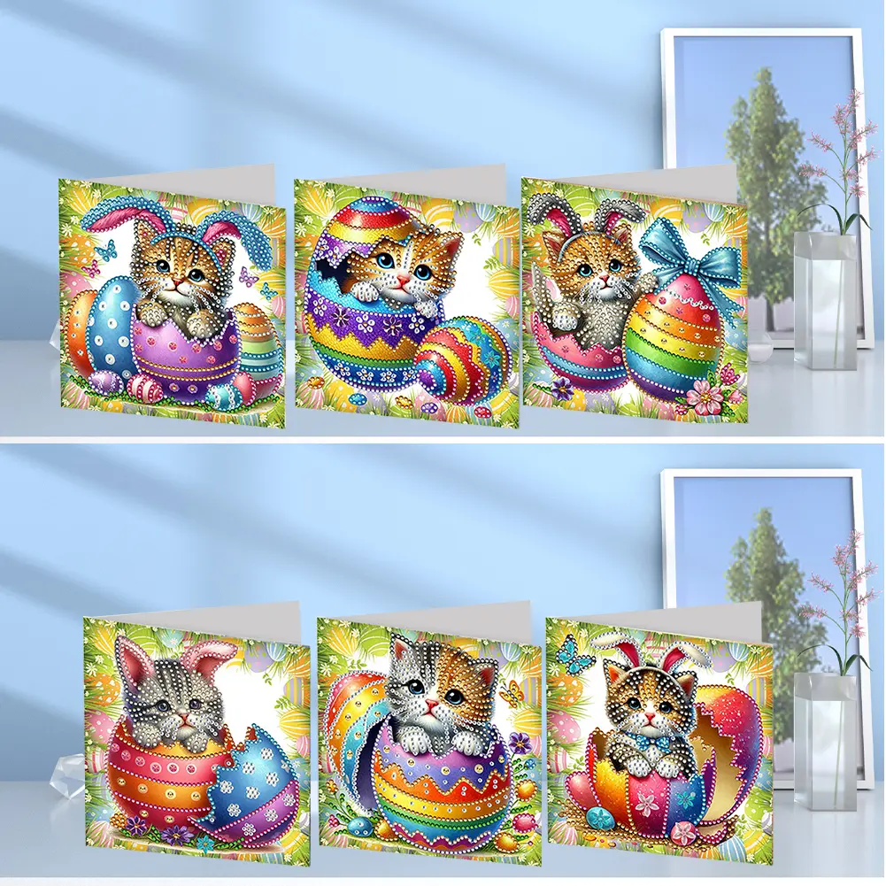 6Pcs Easter Owl DIY Diamond Painting Card Rhinestone Painting Card Kit Diamond Painting Greeting Card for Holiday Party Favors