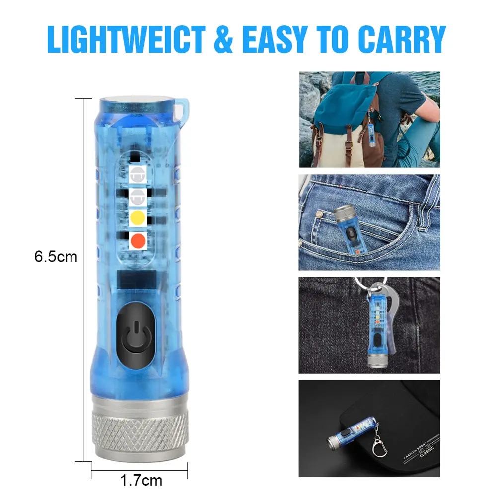 Mini Keychain Flashlight Rechargeable EDC Handheld Flashlight Portable Pocket Torch for EDC Dog Walking Hiking Camping Emergency