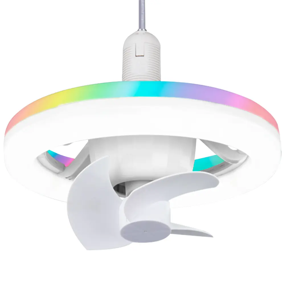 E27 Socket Ceiling Fan with Light RGB Mode Light Socket Fan 3 Speeds Screw in Fan in Light Socket for Kid Bedroom Kitchen Garage