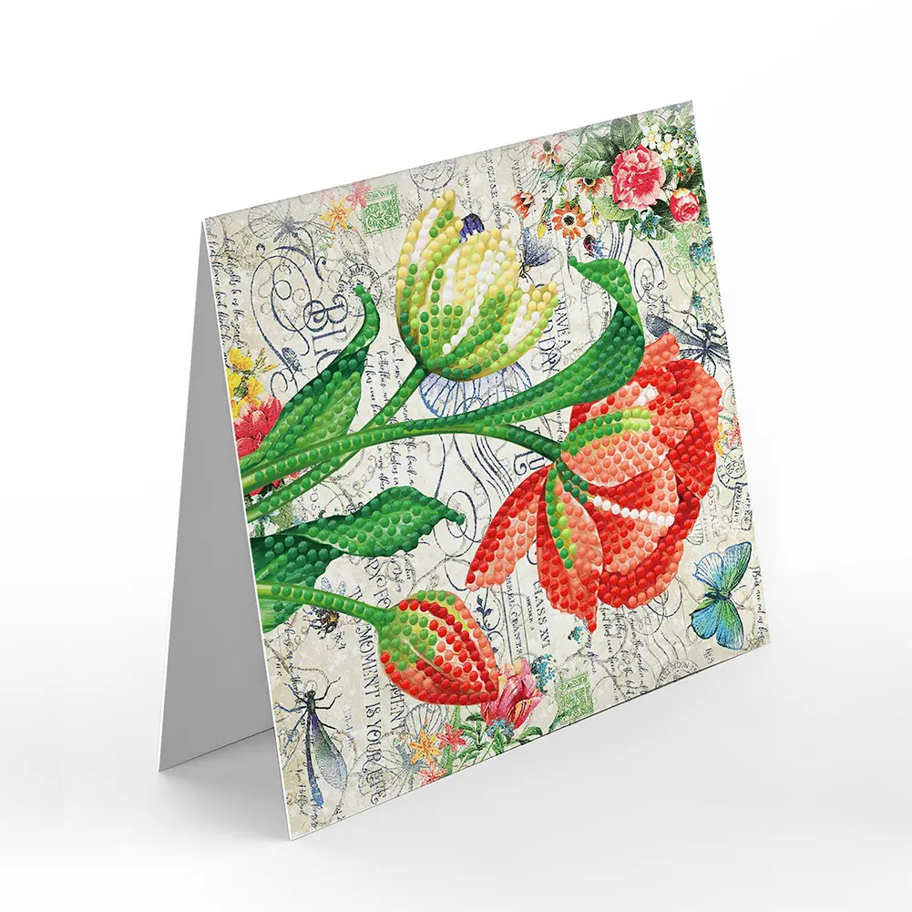 8pcs Crystal Diamond Anniversary Postcards Arts Craft DIY Partial Special Shaped Drill Postcards Romantic Flower Creative