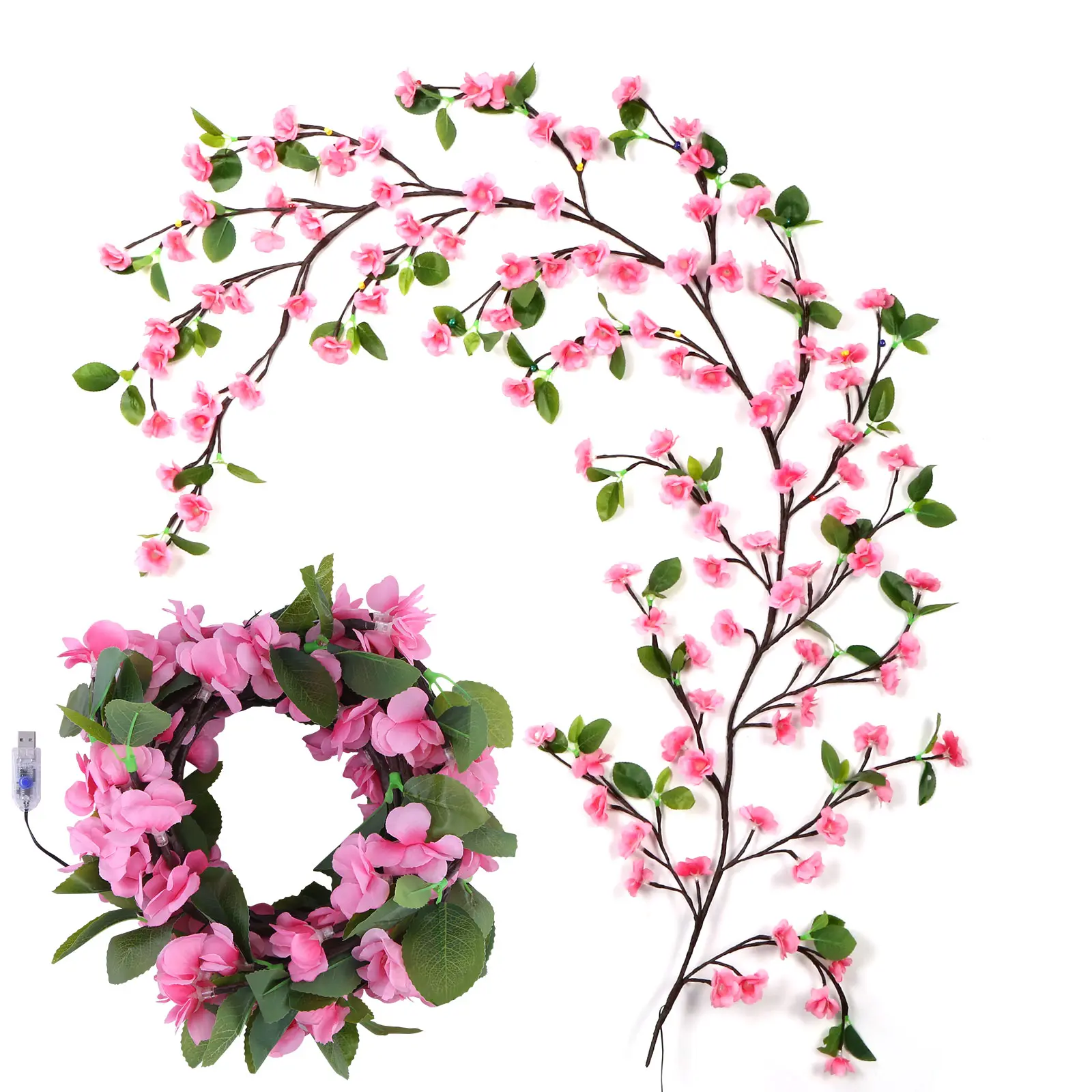 Cherry Blossom Enchanted Vine Light with Remote Control Timing String Lights USB Plug In 8 Light Modes for Walls Doors Windows