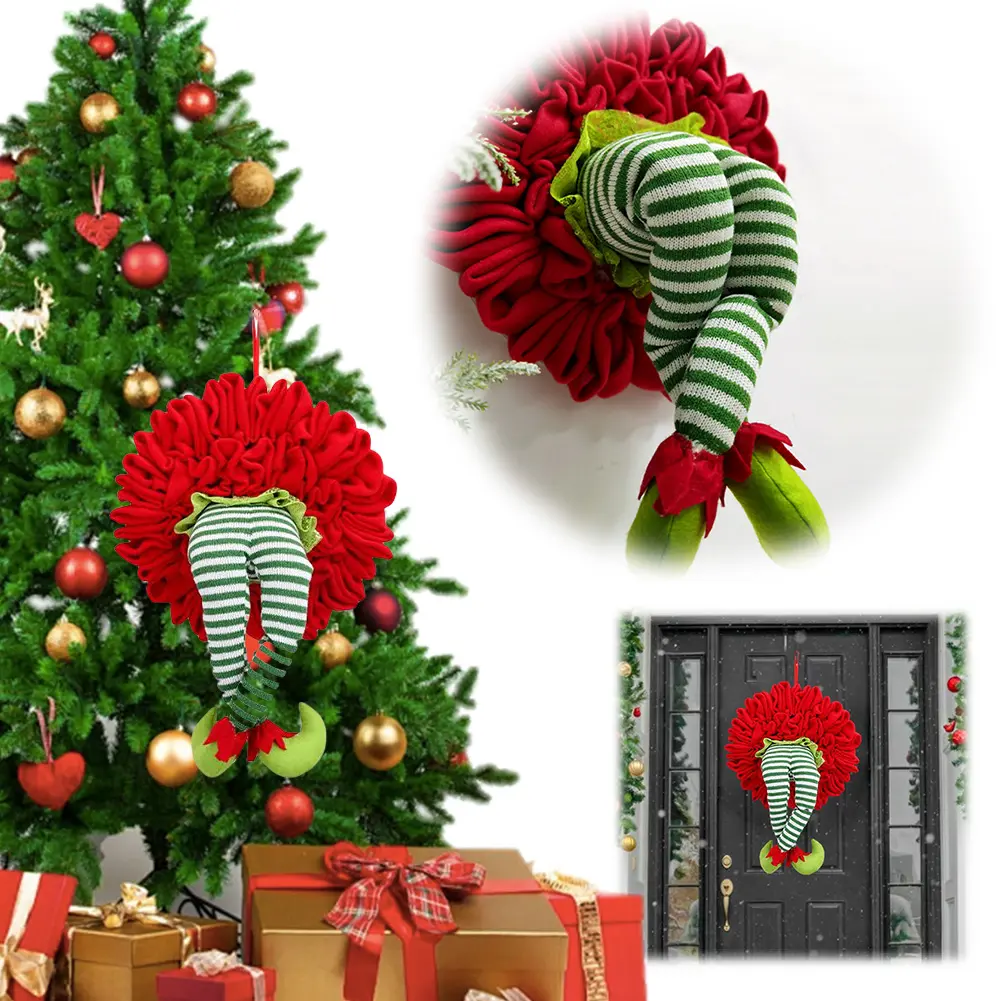 Christmas Elf Leg Wreath Christmas Thief Wreath Xmas Tree Topper Garland Ornaments Door Hanging Pendants for Front Door