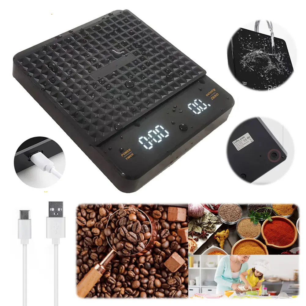 Mini Coffee Scale with Timer Espresso Scale Auto Tare Rechargeable 3kg/0.1g Portable Digital Kitchen Scale for Pour Over Coffee