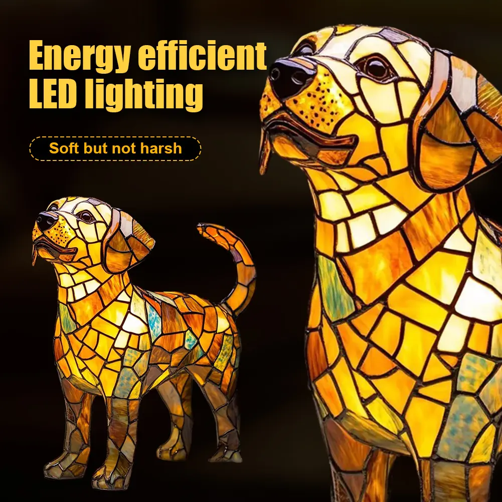 Dog Lamp Stained Resin Dog Tabletop Night Light Resin Cute Pet Dogs Themed LED Table Lamps Canine Decor Fun Gift for Dog Lovers
