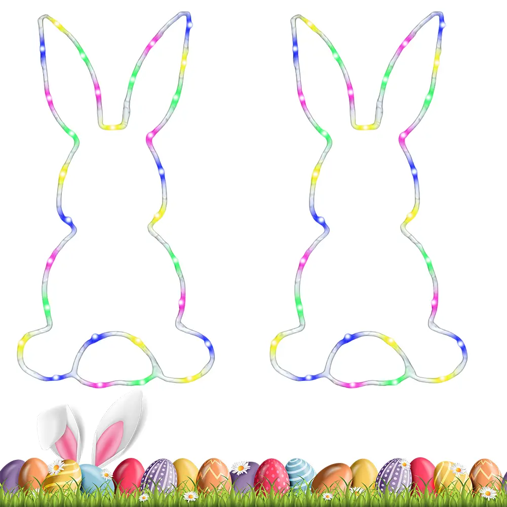 2Pcs LED Easter Rabbit Window Light with Suction Cup Hanging Fairy Lights Battery Operated for Festive Atmosphere Decoration