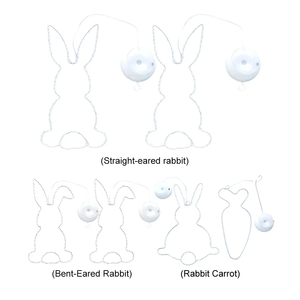 2Pcs LED Easter Rabbit Window Light with Suction Cup Hanging Fairy Lights Battery Operated for Festive Atmosphere Decoration