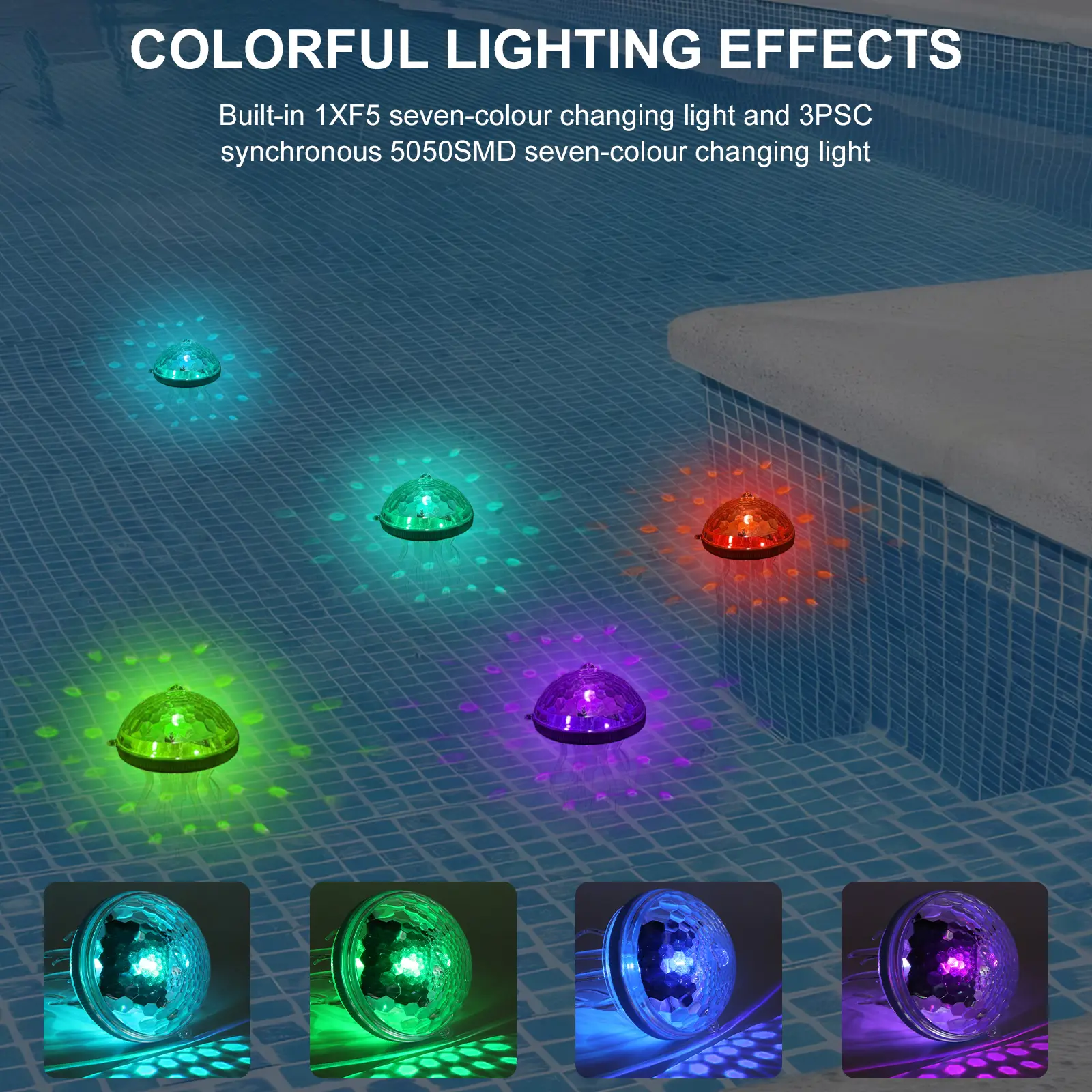 Solar Floating Pool Light Dynamic RGB Color Changing Rechargeable Hanging Light Waterproof Dimmable Night Light for Bathtub Pool