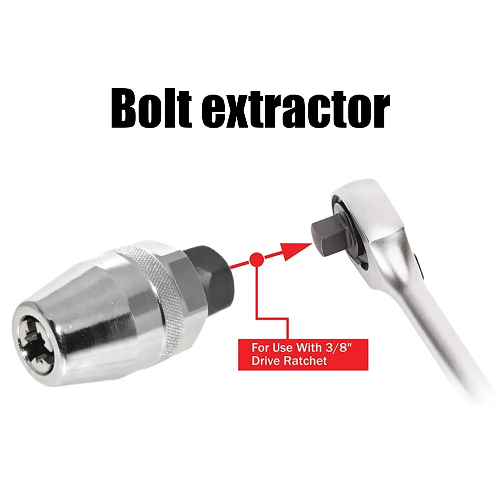 Damaged Bolt Remover 3/8inch Screw Bolt Removal Tool Removes 1/4-Inch To 1/2-Inch Stud Used with Impact/Ratchet Wrench Hand Tool
