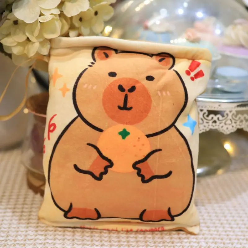 Kawaii Capybara Plush Snack Bag Cartoon Throw Pillow Capibara Plushie Doll Creative Pudding Hold 2 Capybara Cubs Toy Birth Gift