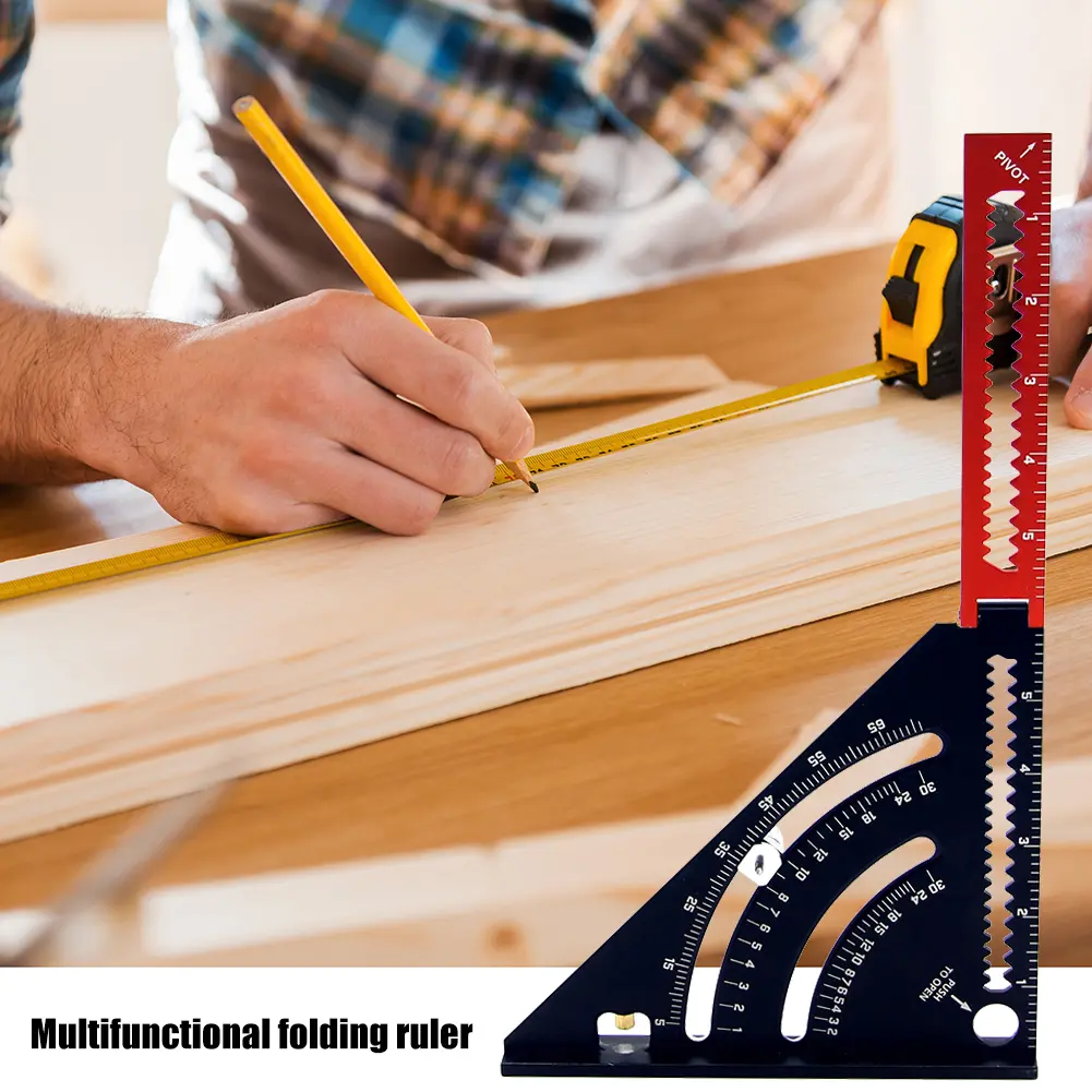 Folding Triangle Angle Ruler Protractor 2-in-1 Triangle Squares Ruler Positioning Angle Woodworking Tool Scriber Measuring Tools