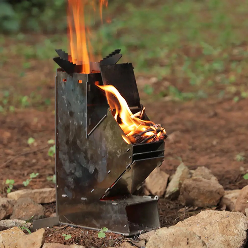 Portable Detachable Wood Burner BBQ Rocket Stove Stainless Steel Outdoor Wood Burning Backpacking Camp Tent Stove for Picnic BBQ