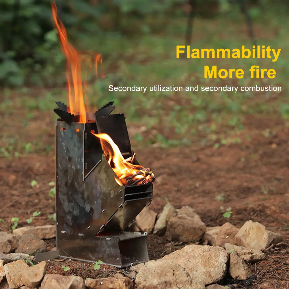 Portable Detachable Wood Burner BBQ Rocket Stove Stainless Steel Outdoor Wood Burning Backpacking Camp Tent Stove for Picnic BBQ