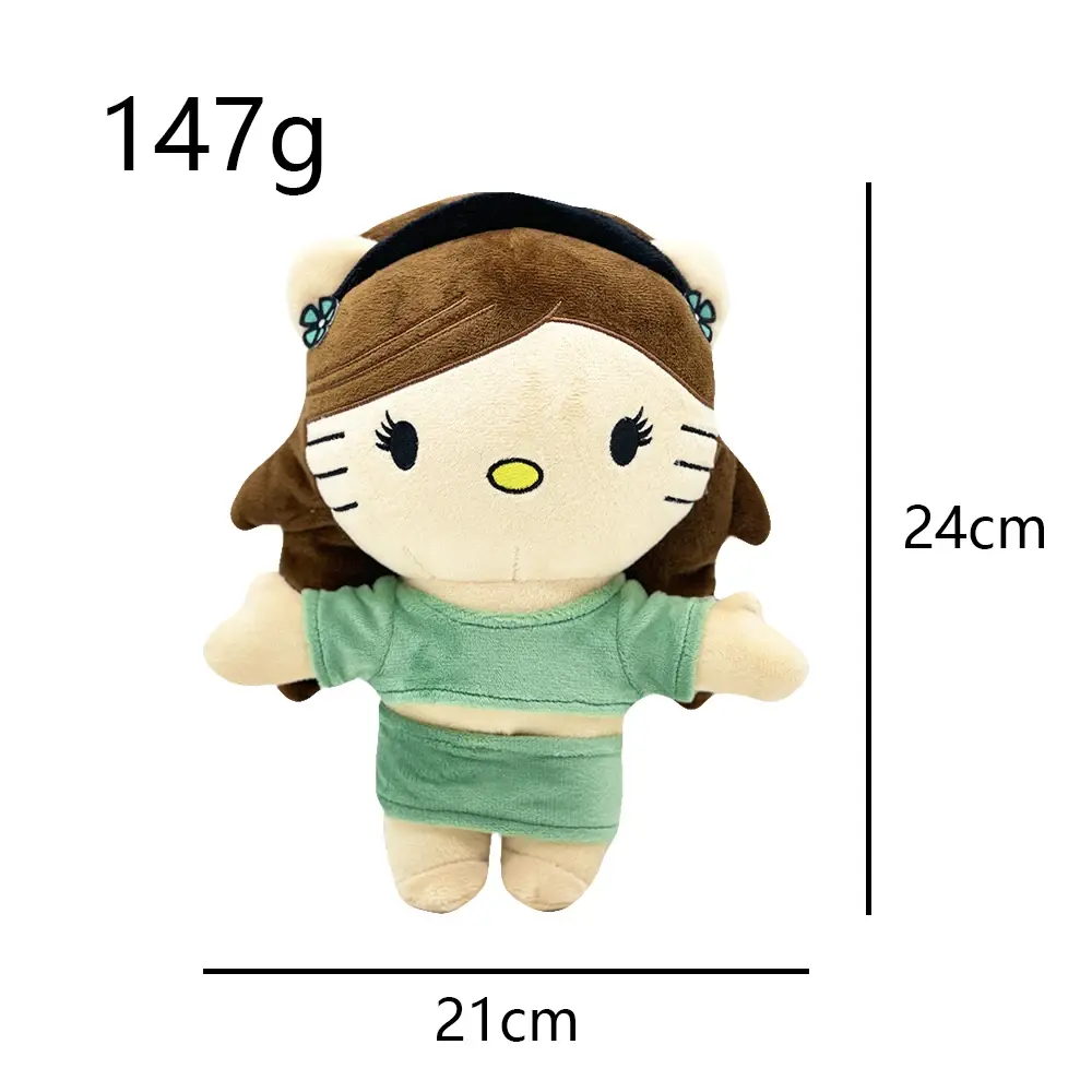 New Hello Kitty Ariana Grande Plush Doll with Green Dress Set Plush Doll Figure Stuffed Toys Cute Boys Girls Birthday Gift 24cm