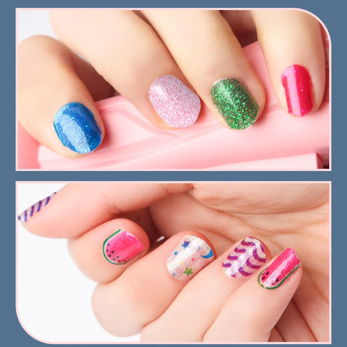 1 set of nail machine with 8 patches, children's nail machine princess girl makeup play house DIY henna nail sticker set jewelry