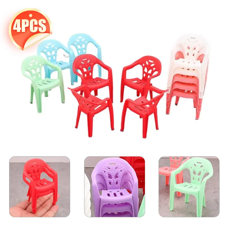4PCS Doll House Miniature Simulation Armchair Plastic Chair Room Furniture Decor For 1/6 Dollhouse Accessories