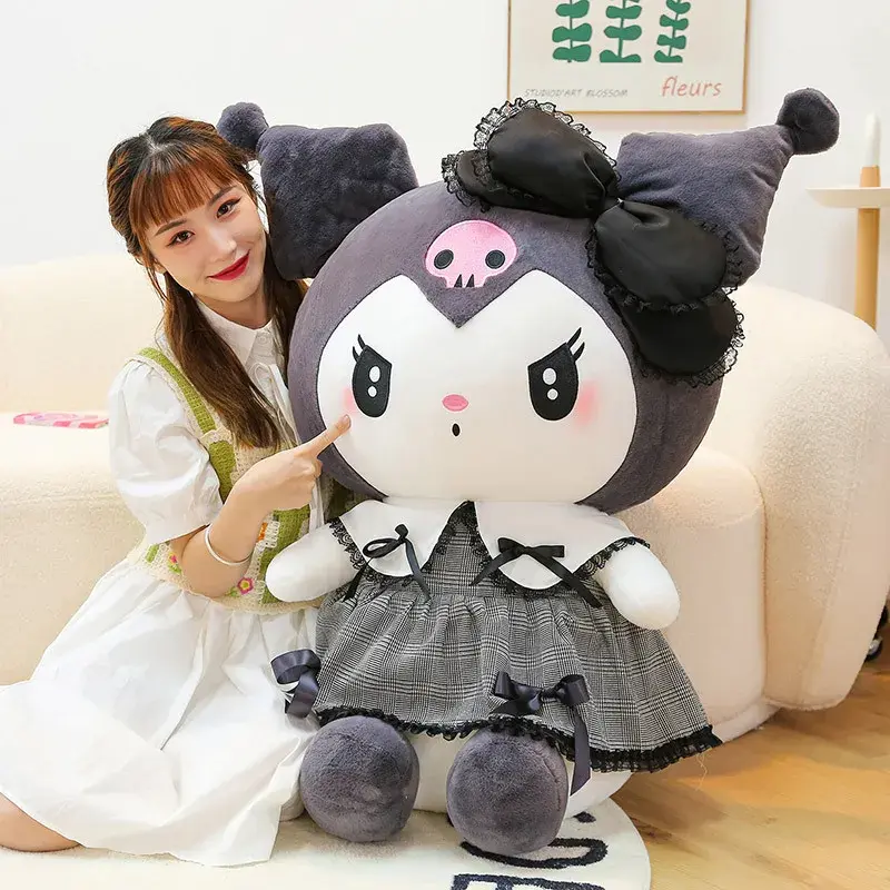 35cm Sanrio Kuromi My Melody Plush Toys Pillow Cartoon Kawaii Dress Dark Kuromi Plush Doll Sofa Cushion Birthday Gift for Girls